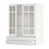 Weißer METOD-Küchenschrank mit Glastüren und Schubladen.