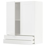 Weißer METOD-Schrank mit zwei Regalen und drei Schubladen.