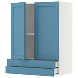 METOD / MAXIMERA Wandschrank mit 2 Türen/2 Schubl., weiß/Lerhyttan blau, 80x100 cm