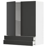 Moderner Küchenschrank in Schwarz-Weiß, schlankes Design mit zwei Schubladen und verstellbarem Regal.