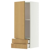 METOD / MAXIMERA Wandschrank mit Tür/2 Schbubladen, weiß/Sinarp Eichenfurnier, 40x100 cm