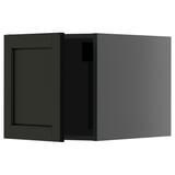 Schwarzer Küchenschrank mit einer Tür, modernes Design, dunkles Holzfinish.