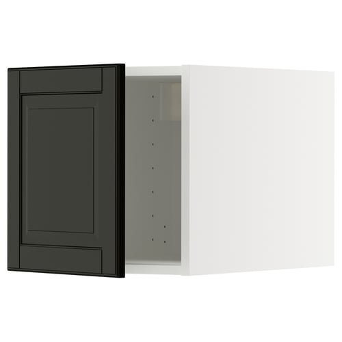 Moderner schwarzer Küchenschrank mit schlankem Design.