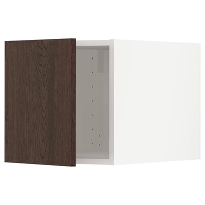 METOD Küchenschrank, dunkelbraunes Sinarp-Holz, gepaart mit Eichenfurnierfront, Schnappscharniere, rechteckig.