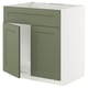 Grüner Küchenschrank, weißes Interieur. Zertifizierte Möbel mit modernem, klassischem Design.