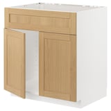 Schrank aus Eichenfurnier mit abgeschrägten Kanten, schwenkbaren Türen, klassischem Design.