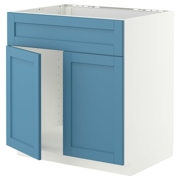 METOD Unterschr f Spüle+2 Türen/Front, weiß/Lerhyttan blau, 80x60 cm