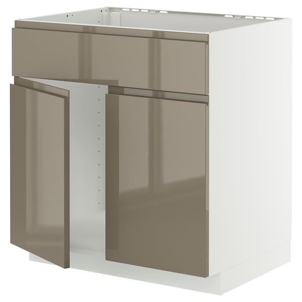 Moderner Küchenschrank, weiß & dunkelbraun, hochglänzend, schlankes Design.