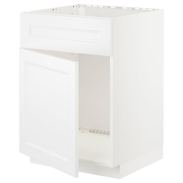 Weißer METOD-Unterschrank mit Einzeltür und Schublade, schlankes, modernes Design.