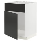 Dieses Bild zeigt einen IKEA METOD Küchenschrank in Weiß und Schwarz. Es handelt sich um eine Rahmenkonstruktion mit modernem Design und einem Gebrauchsregal im Inneren.