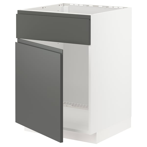 Moderner grauer Ikea-Küchenschrank mit schlankem, grifflosem Design.