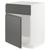 Moderner grauer Ikea-Küchenschrank mit schlankem, grifflosem Design.