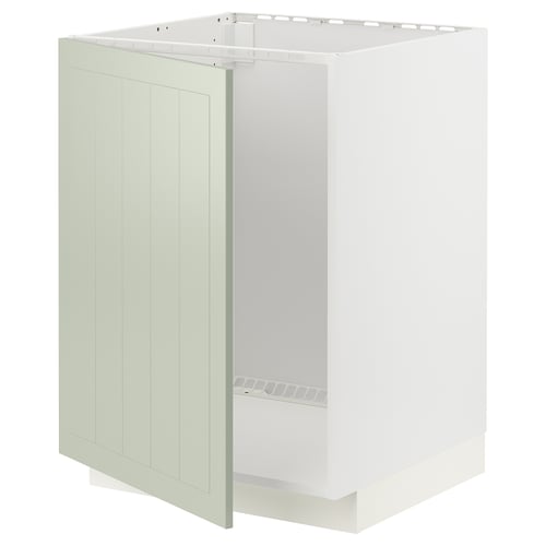Weißer METOD-Küchenschrank mit grüner Platte, Drahtregal.