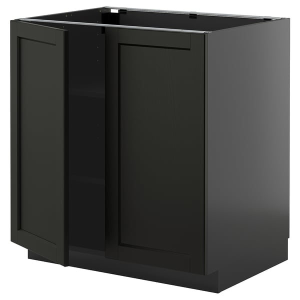 METOD Küchenschrank, schwarz gebeiztes Holz, rechteckige Form, ebene Oberflächen.