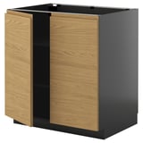 METOD Küchenschrank mit Eichenfront, dunkelgrauer Platte und zwei offenen Holztüren, moderner Minimalismus.