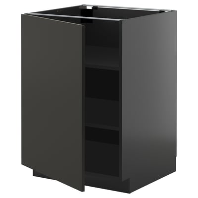 Moderner schwarzer Küchenschrank mit verstellbaren Regalen, schlankem Design und Nickelscharnieren.