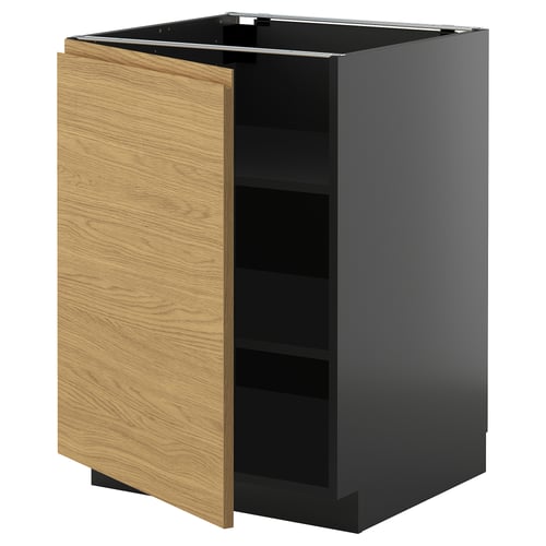 Moderner Küchenschrank METOD mit grauem Rahmen und heller Eichentür, minimalistischer Griff.