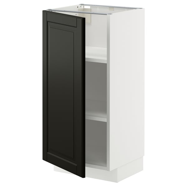 METOD Küchenschrank in Weiß mit schwarzer Tür, rechteckige Form. Modernes Design mit einem schlanken Finish. Verstellbare Regale.