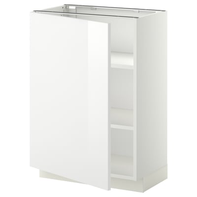 Weißer METOD-Küchenschrank, glänzende Oberfläche, quadratische Form, mit Regalen.