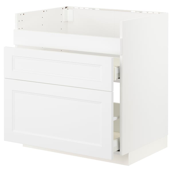 Weißer ikea METOD Küchenschrank, quadratisch, minimalistisch, 2 glatte Schubladen