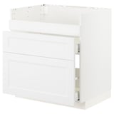 Weißer ikea METOD Küchenschrank, quadratisch, minimalistisch, 2 glatte Schubladen