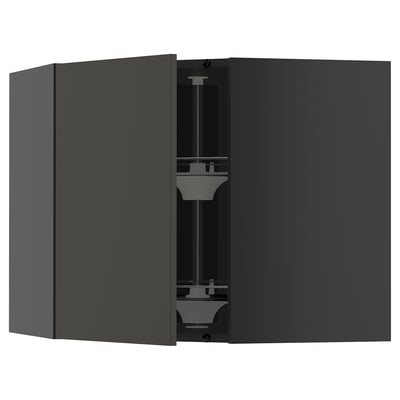 Schwarzer METOD-Küchen-Eckschrank mit Glasregal.