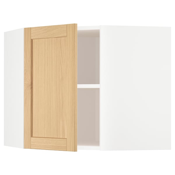 Dieses Bild zeigt eine hellbraune Schranktür aus Holz, die an einem weißen Schrankrahmen befestigt ist.
