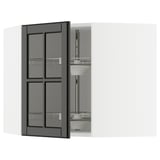 Moderner Küchenschrank mit Glastüren; Schwarzes, rechteckiges Design mit 4 Scheiben, mit verstellbaren Regalen im Inneren.