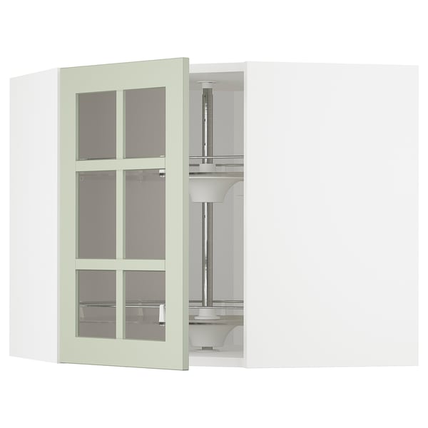 METOD-Küche: grüne Glastüren, verstellbares Regal, gehärtetes Glas, modernes Design.