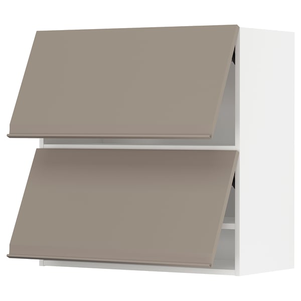 Moderner Küchenschrank, beige mit leichter Neigung nach innen, minimalistisches Design.