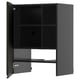 Schwarzer Küchenschrank mit offener linker Tür, verstellbarem Regal innen, modernem Design.