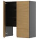 Moderner Küchenschrank, eichenfarben, grau und schwarz, mit minimalistischem Design.