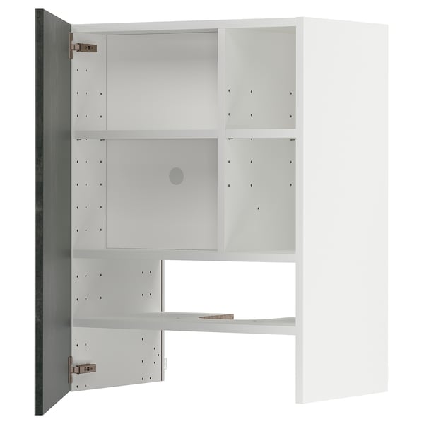 Offener weißer Schrank, METOD Küchensystem. Verstellbare Regale, keine Gegenstände im Inneren.