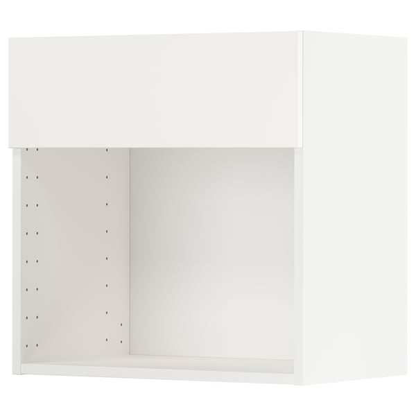 Ein weißer METOD-Küchenschrank mit verstellbaren Regalen und schraubenlosen Scharnieren.