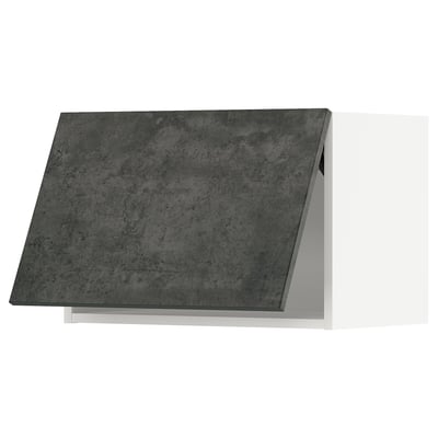 Moderner dunkelgrauer Küchenschrank in Betonoptik, rechteckige Form mit flachem Design.