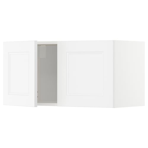 Weißer METOD Wandküchenschrank mit Schrank, Griff aus gebürstetem Stahl.