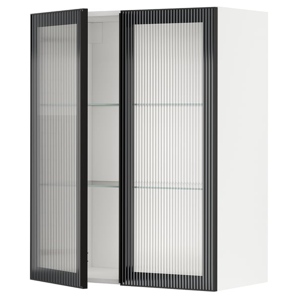 Moderner Glastürschrank mit Schilfdesign, verstellbaren Regalen, METOD-Küchensystem