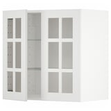 Weißer METOD-Küchenschrank mit Glastüren. Modernes Design, quadratische Rahmen, Scheiben aus gehärtetem Glas.
