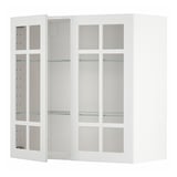 Weißer METOD-Küchenschrank mit Glastüren und Regalen.