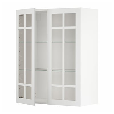 Weißer METOD-Schrank mit Glastüren, schlankem, modernem Design, verstellbaren Regalen.