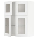 Weißer METOD-Küchenschrank mit Glastüren und Regalen.