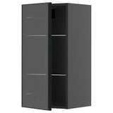 Moderner schwarzer Küchenschrank mit Glastür, vertikalen Linien, verstellbarem Regal.