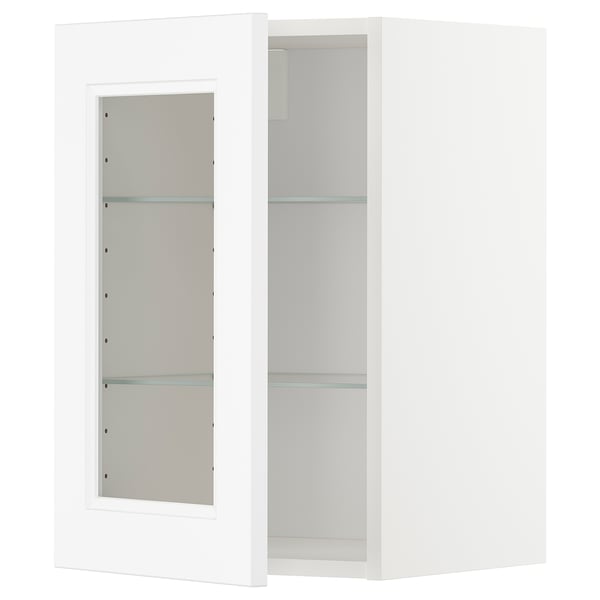 Weißer METOD-Küchenschrank mit Glastür, modernem Design, verstellbaren Regalen.