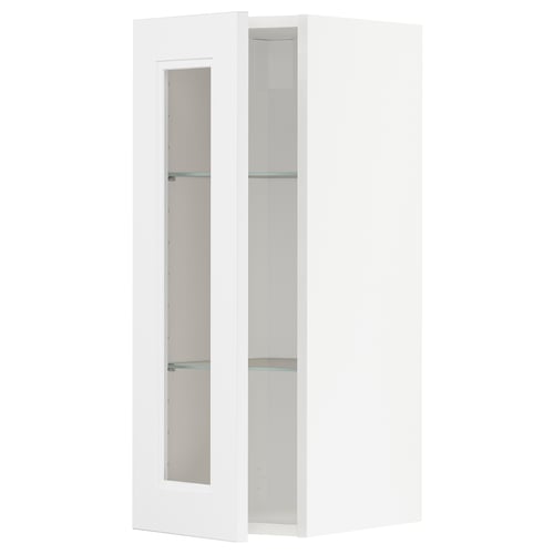 Weißer METOD-Schrank mit Glastüren und Regalen.