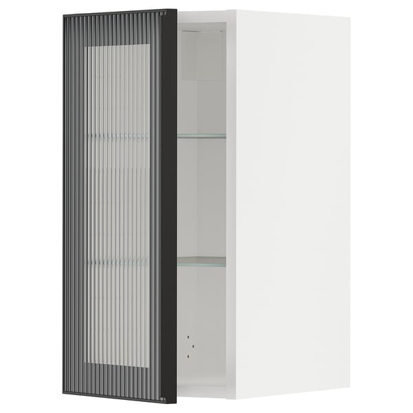 Moderner schwarzer Schrank mit Glasablage, schlankes Design.