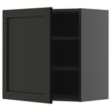 Dunkelgrüner Wandschrank mit einer Tür und zwei Einlegeböden.