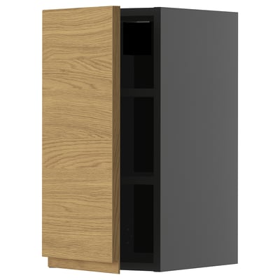 Moderner Küchenschrank: METOD, grau & Holz, quadratisch, wandmontiert, zwei Regale.