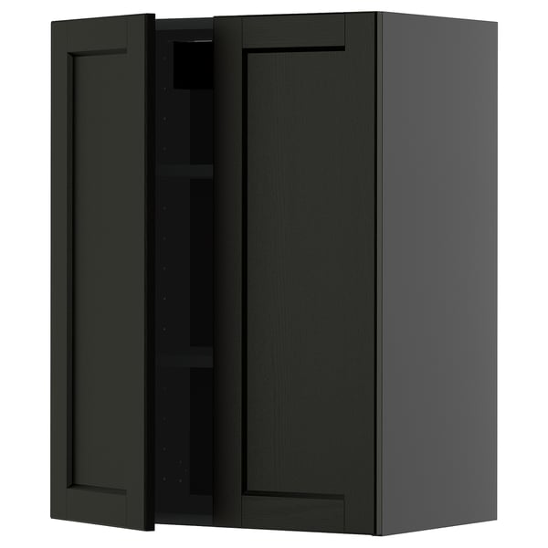 Moderner Küchenschrank aus schwarz gebeiztem Holz mit verstellbarem Regal.