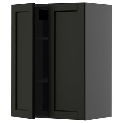 Moderner Küchenschrank aus schwarz gebeiztem Holz mit verstellbarem Regal.