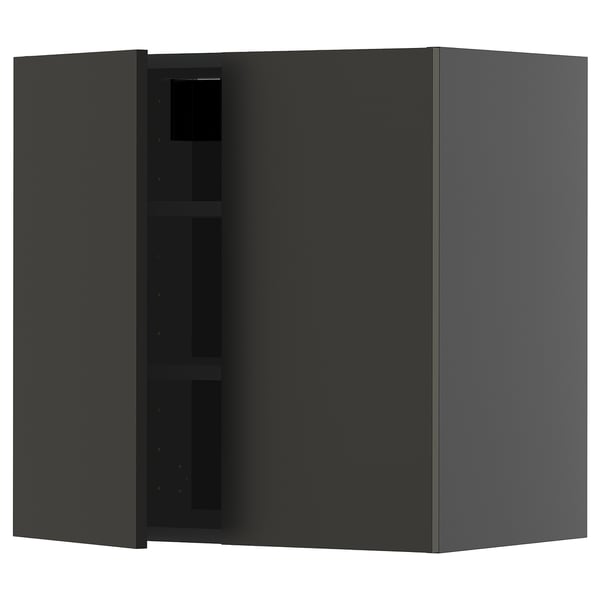 Moderner schwarzer IKEA METOD Küchenschrank mit verstellbaren Regalen.
